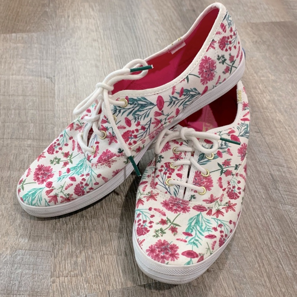 Keds Pink and Green Floral Print Sneakers